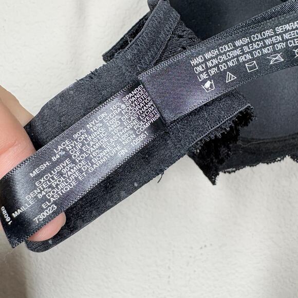 Natori 32D Feathers Plunge Bra Black Lace Underwired Padded Adjustable Strap - Picture 10 of 10